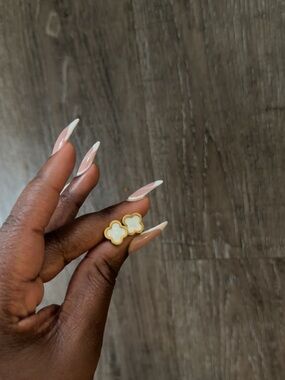 Gold & White Clover Stud Earrings - Women's Jewelry
